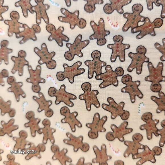 Gingerbread Man Candy Cane Christmas Holiday Printed Fabric Beige Brown Red Gree - Picture 3 of 7